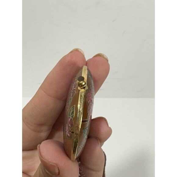 Vintage Gold Tone Pink Cloisonné Floral & Butterfly Double sided Round Pendant - Picture 6 of 6